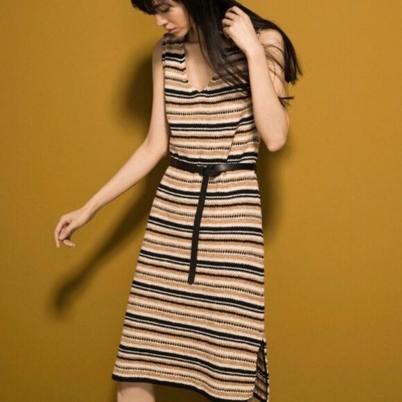 Multicolor Striped Massimo Dutti Crochet Knit V-Neck Sleeveless Dress (NWT) - Picture 1 of 7
